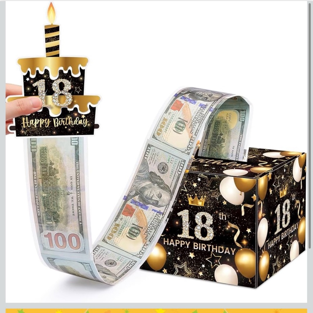 18th Birthday Money Box W/Pull Out Cash Gift +50 Transparent Bags for Girls Boys